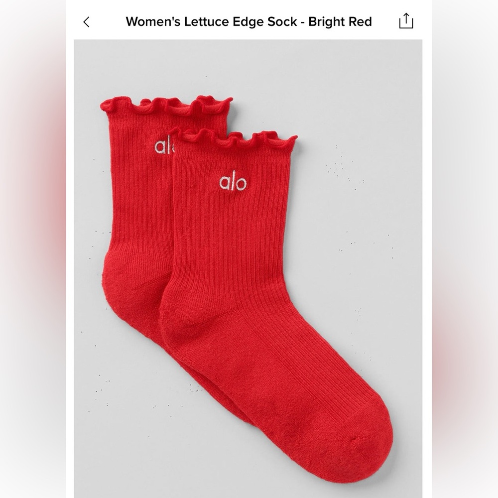 NEW ALO Yoga Bright Red Lettuce Edge Socks size S/M - Picture 2 of 4